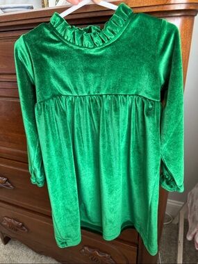 The Oaks Green Velvet Ruffle Neck Dress
